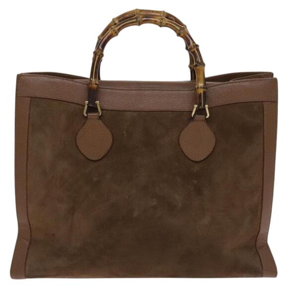 GUCCI Bamboo Hand Bag Suede Brown Gold - Picture 2 of 12